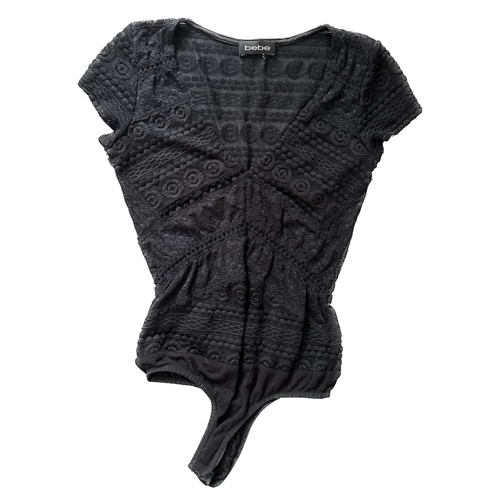 bebe : sheer black bodysuit w vneck